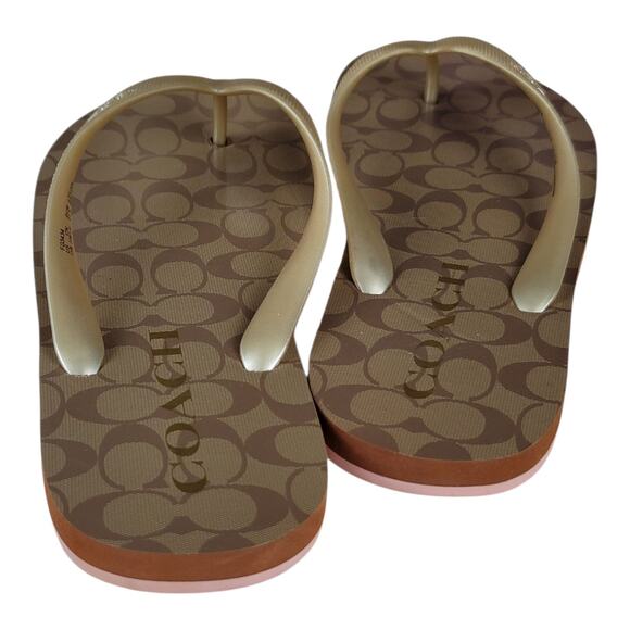 Coach Zak Signature Flip‎ Flop Sandals Khaki Gold Women's Size 11B US - Picture 4 of 6